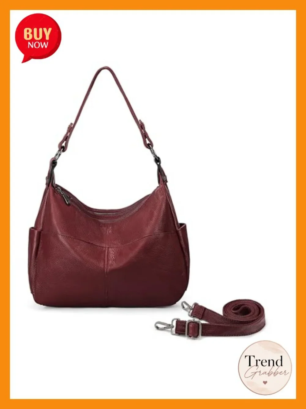 Women's Real Leather Hobo Shoulder Bag Convertible Crossbody Purse 2 Straps